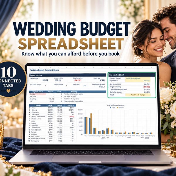 Wedding budget spreadsheet dashboard preview